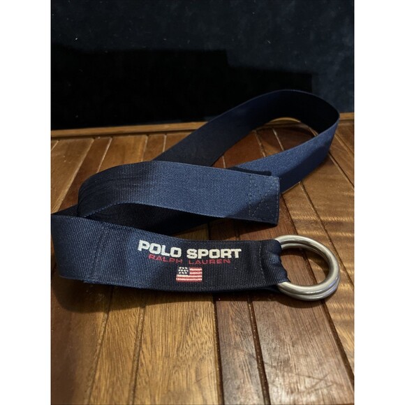 Ralph Lauren Polo Sport Mens Adjustable Navy Belt Clip D Ring 90s Rare VTG - Picture 1 of 4